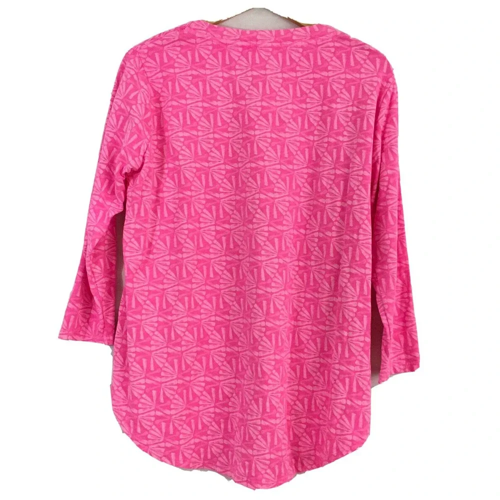 Fresh Produce Tunic Top Size M Scoop Neck 3/4 Sleeve 100% Cotton Hot Pink - Picture 2 of 7